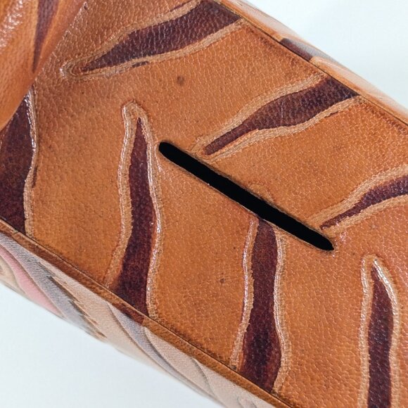 Leather Tiger coin bank, wild animal jungle nursery decor - Picture 4 of 9